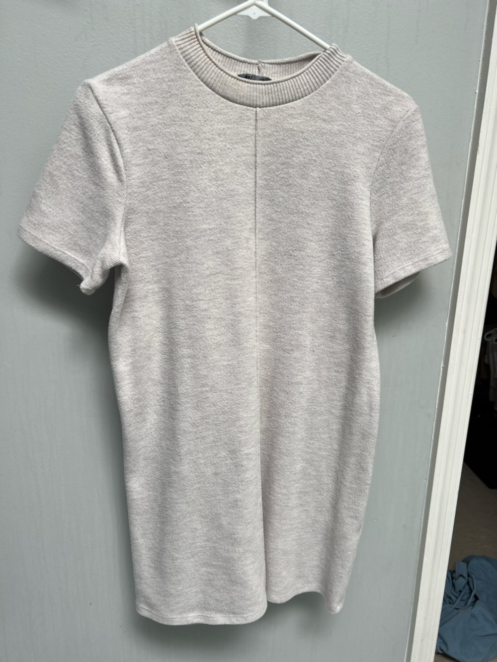 Zara Neutral Ribbed Short Sleeve sweater dress in Light Beige